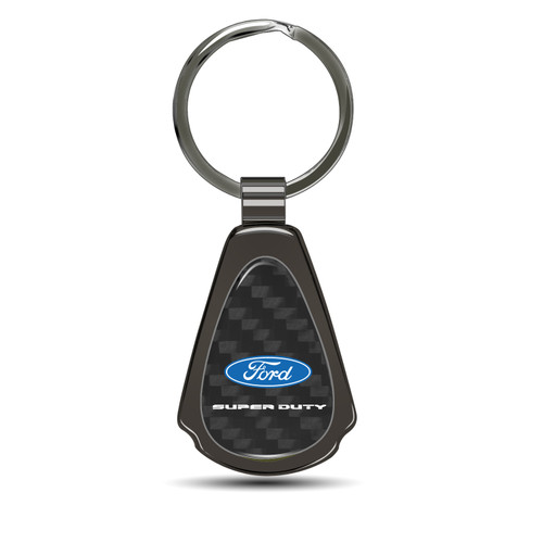 Ford Super-Duty Real Black Carbon Fiber Gunmetal Black Metal Teardrop Key Chain