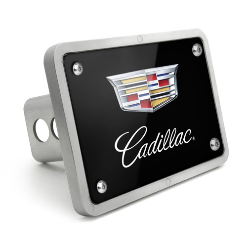 Cadillac Crest Logo UV Graphic Black Billet Aluminum 2 inch Tow Hitch Cover