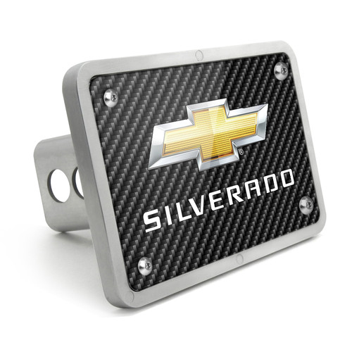 Chevrolet Silverado UV Graphic Carbon Fiber Look Billet Aluminum 2 inch Tow Hitch Cover