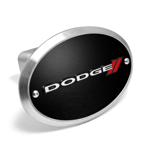 Dodge 3D Logo on Black Oval Billet Aluminum 2 inch Tow Hitch Cover