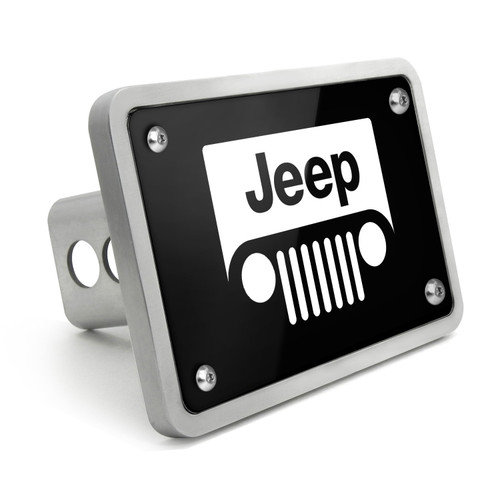 Jeep Grill UV Graphic Black Thick Solid Billet Aluminum 2 inch Tow Hitch Cover