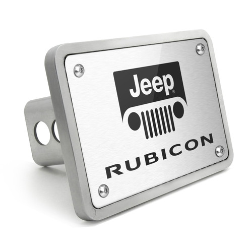 Jeep Rubicon UV Graphic Brushed Silver Thick Solid Billet Aluminum 2 inch Tow Hitch Cover