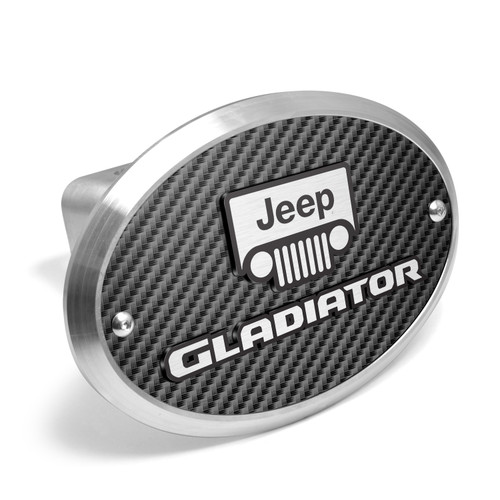 Jeep Gladiator 3D Logo on Carbon Fiber Look Oval Billet Aluminum 2 inch Tow Hitch Cover