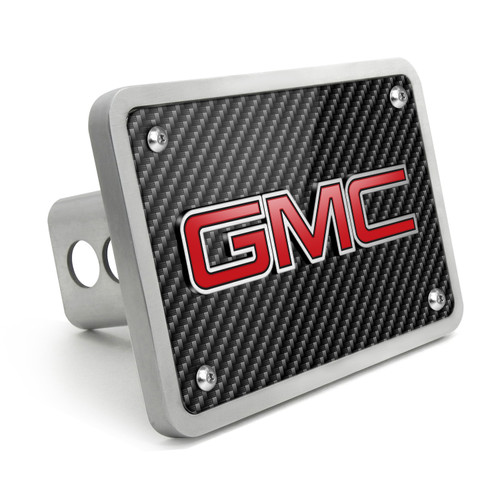 GMC 3D Logo in Red Carbon Fiber Look Billet Aluminum 2 inch Tow Hitch Cover