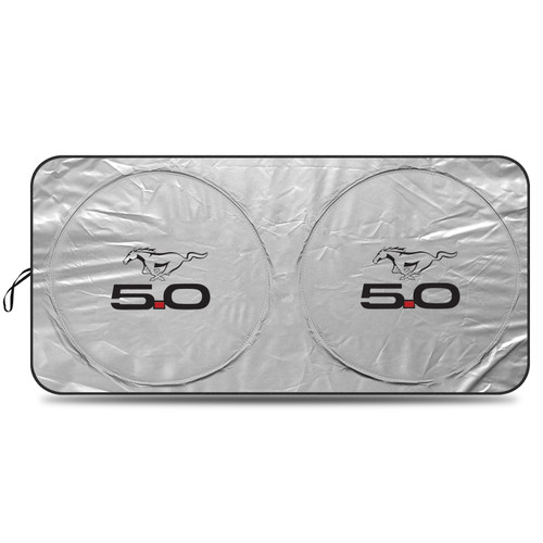 Ford Mustang Pony and 5.0 Universal Fit One-Piece Easy Folding Silver Reflective Fabric Windshield Sun Shade (size: 64"x 32")