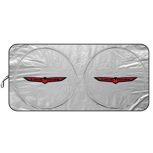 Jeep Trailhawk Logo Universal Fit One-Piece Easy Folding Silver Reflective Fabric Windshield Sun Shade (size: 64"x 32")