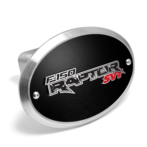 Ford Raptor SVT 3D Logo on Black Oval Billet Aluminum 2 inch Tow Hitch Cover