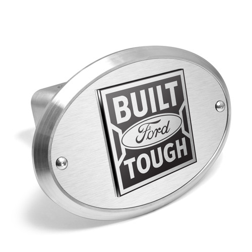 Ford Built-Ford-Tough 3D Logo on Brushed Oval Billet Aluminum 2 inch Tow Hitch Cover