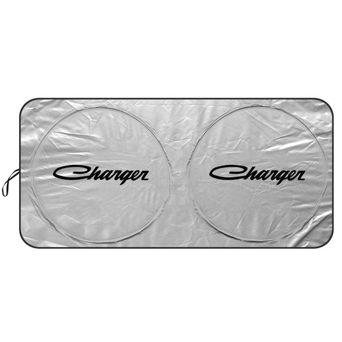 Dodge Charger Classic Logo Universal Fit One-Piece Easy Folding Silver Reflective Fabric Windshield Sun Shade (size: 64"x 32")