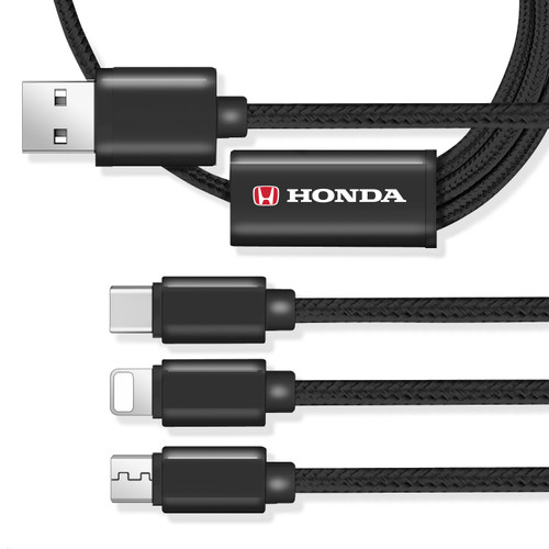 Honda Red 3 in 1 Black 4 Ft Premium Multi Charging Cord USB Cable Type-C iOS