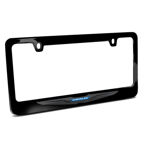 Chrysler Logo in 3D Black on Black Metal License Plate Frame