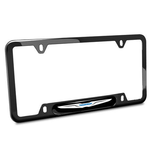 Chrysler Logo Black Insert Black Stainless Steel License Plate Frame