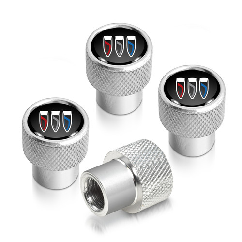Buick Logo in Black on Shining Silver Aluminum Tire Valve Stem Caps
