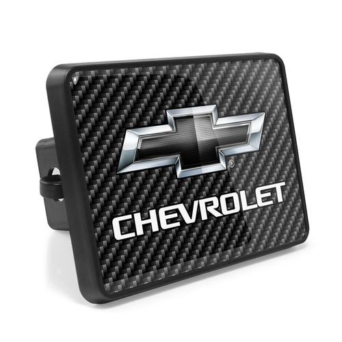 Chevrolet Black Logo UV Graphic Carbon Fiber Look Metal Face-Plate on ABS Plastic 2 inch Tow Hitch Cover