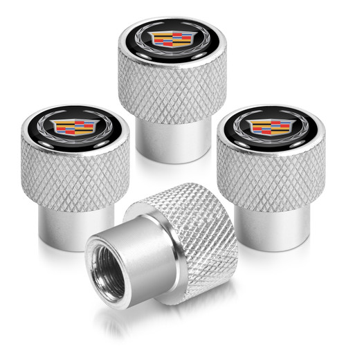 Cadillac Logo in Black on Shining Silver Aluminum Tire Valve Stem Caps