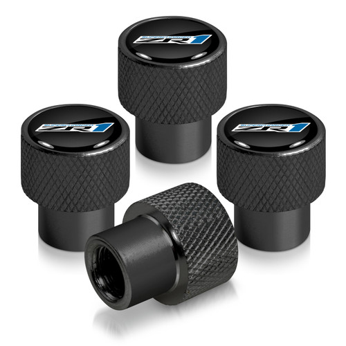 Chevrolet Corvette C6 ZR1 Logo in Black on Black Aluminum Tire Valve Stem Caps