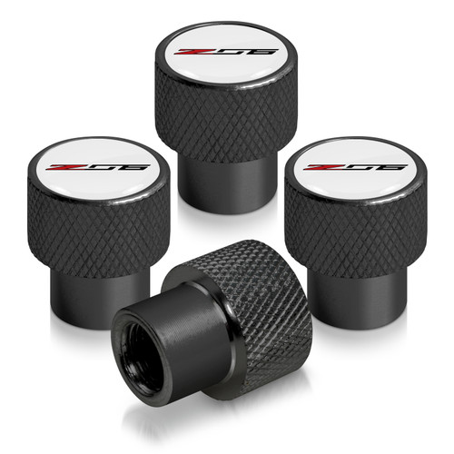 Chevrolet Corvette C7 Z06 Logo in White on Black Aluminum Tire Valve Stem Caps