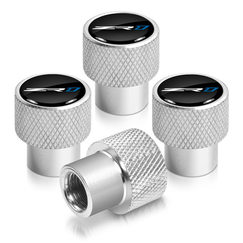 Chevrolet Corvette C7 ZR1 Black on Shining Silver Aluminum Tire Valve Stem Caps Chevrolet Corvette C7 ZR1 Black on Shining Silver Aluminum Tire Valve Stem Caps