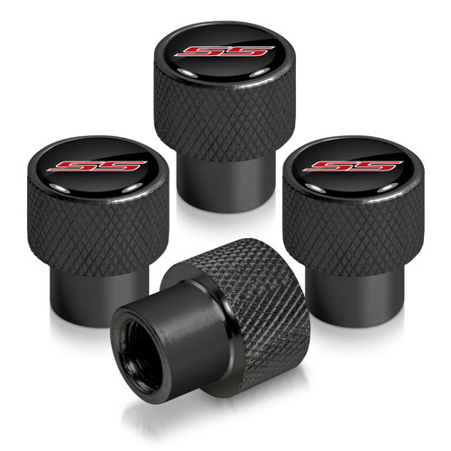 Chevrolet Camaro SS Logo in Black on Black Aluminum Tire Valve Stem Caps