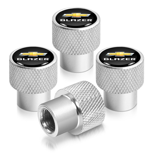 Chevrolet Blazer Logo in Black on Shining Silver Aluminum Tire Valve Stem Caps Chevrolet Blazer Logo in Black on Shining Silver Aluminum Tire Valve Stem Caps