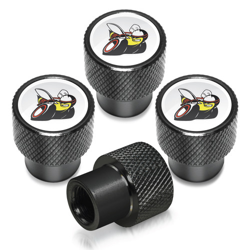 Dodge Scat-Pack Full Color in White on Black Aluminum Tire Valve Stem Caps