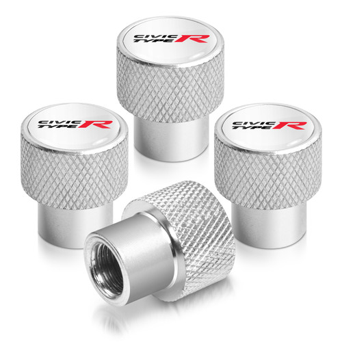 Honda Civic Si Red Logo in White on Shining Silver Aluminum Tire Valve Stem Caps