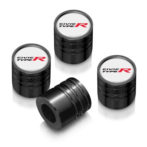 Honda Civic Type-R White on Black Aluminum Cylinder-Style Tire Valve Stem Caps