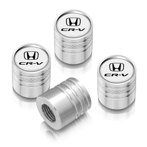 Honda CR-V White on Silver Aluminum Cylinder-Style Tire Valve Stem Caps