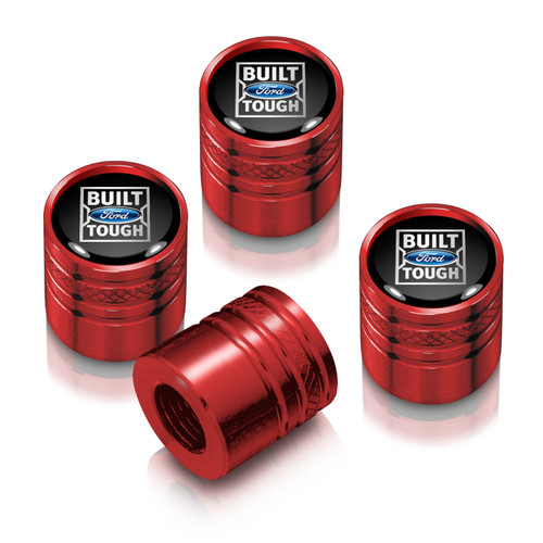 Ford Built-Ford-Tough Black on Red Aluminum Cylinder-Style Tire Valve Stem Caps