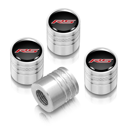 Chevrolet Camaro RS Logo in Black on Shining Silver Aluminum Cylinder-Style Tire Valve Stem Caps Chevrolet Camaro RS Logo in Black on Shining Silver Aluminum Cylinder-Style Tire Valve Stem Caps