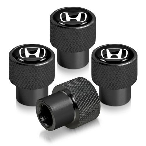Honda Logo in Black on Black Aluminum Tire Valve Stem Caps
