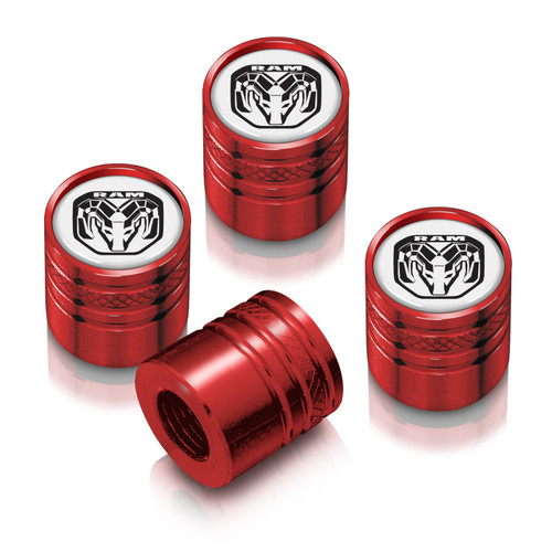 RAM 2019 Logo in White on Red Aluminum Cylinder-Style Tire Valve Stem Caps