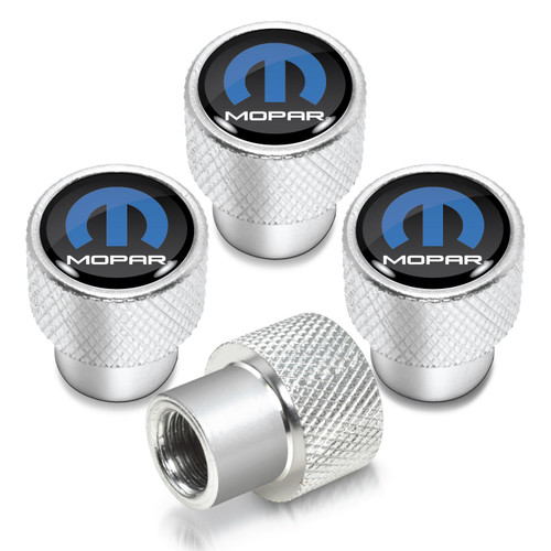 Mopar in Black on Shining Silver Aluminum Tire Valve Stem Caps