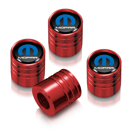 Mopar in Black on Red Aluminum Cylinder-Style Tire Valve Stem Caps