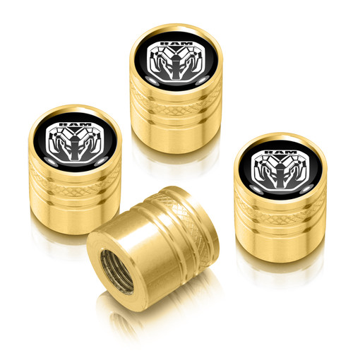 RAM 2019 Logo in Black on Golden Aluminum Cylinder-Style Tire Valve Stem Caps