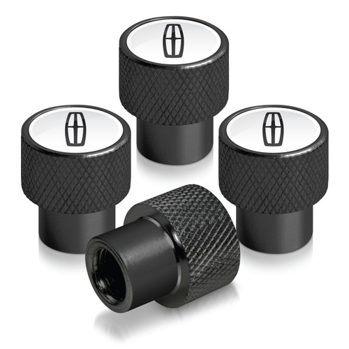Lincoln logo in White on Black Aluminum Tire Valve Stem Caps for Navigator MKC Lincoln logo in White on Black Aluminum Tire Valve Stem Caps for Navigator MKC