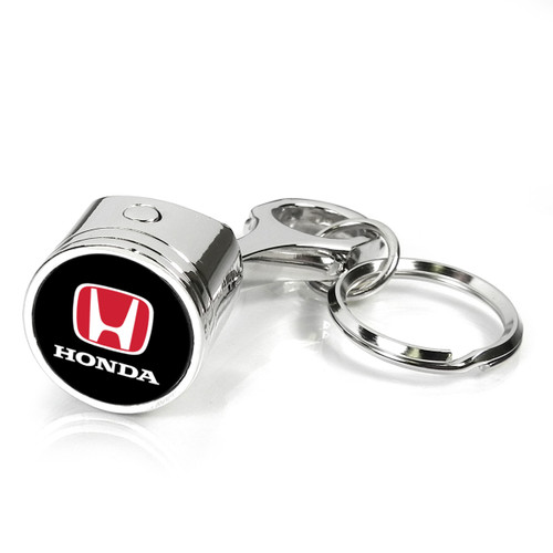 Honda Red Logo Chrome Finish Engine Piston and Rod Metal Key Chain