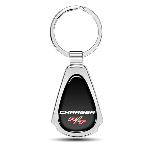Dodge Charger R/T Black Dome Chrome Metal Teardrop Key Chain