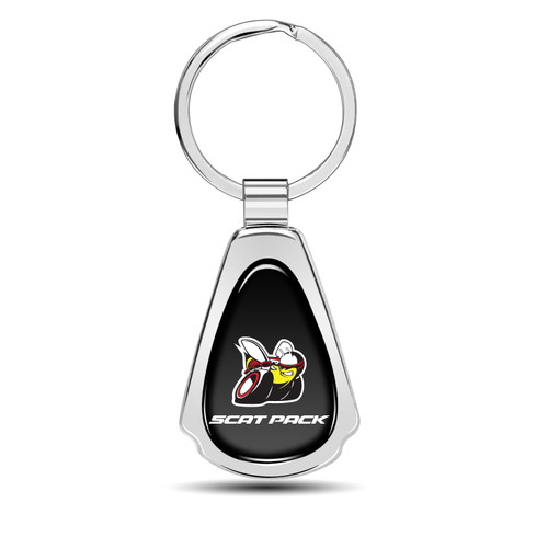 Dodge Scat-Pack Full Color Black Dome Chrome Metal Teardrop Key Chain