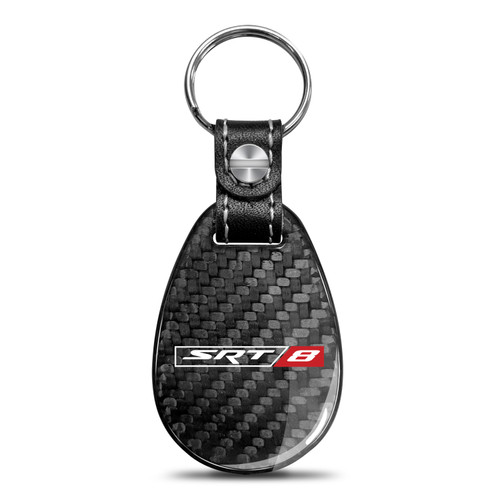 SRT-8 Logo Black Real Carbon Fiber Large Tear-Drop Key Chain for Dodge Jeep RAM