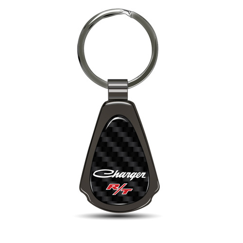 Dodge Charger R/T Classic Carbon Fiber Gunmetal Black Metal Teardrop Key Chain