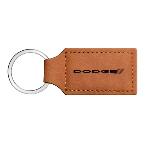 Dodge Rectangular Brown Leather Key Chain