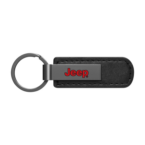 Jeep in Red Gunmetal Black Metal Plate PU Leather Strap Key Chain