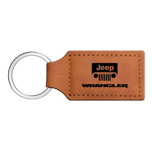 Jeep Wrangler Rectangular Brown Leather Key Chain