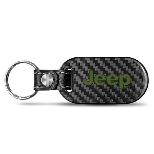 Jeep in Green 100% Real Black Carbon Fiber Tag Style Key Chain