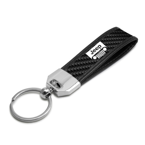 Jeep Grill Real Carbon Fiber Leather Strap Key Chain with Black stitching