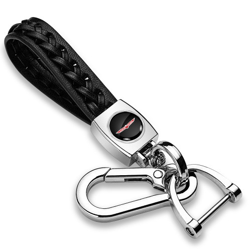 Jeep Trailhawk in Black Braided Rope Style Genuine Leather Chrome Hook Key Chain