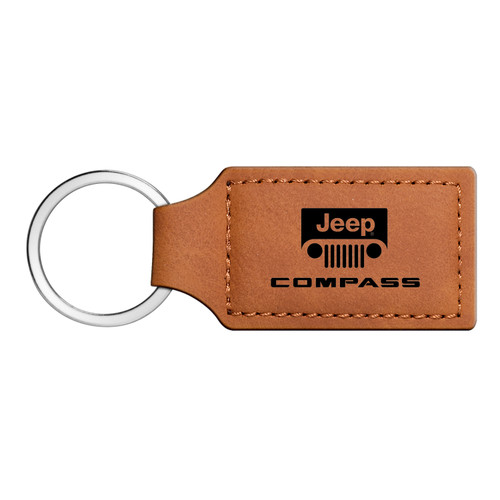 Jeep Compass Rectangular Brown Leather Key Chain