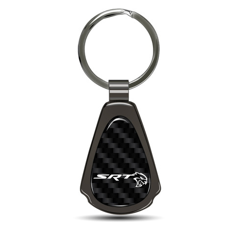 Dodge SRT Hellcat Real Carbon Fiber Gunmetal Black Metal Teardrop Key Chain