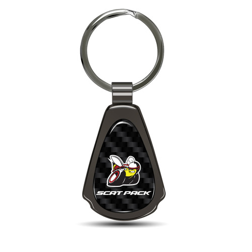 Dodge Scat-Pack Real Black Carbon Fiber Gunmetal Black Metal Teardrop Key Chain